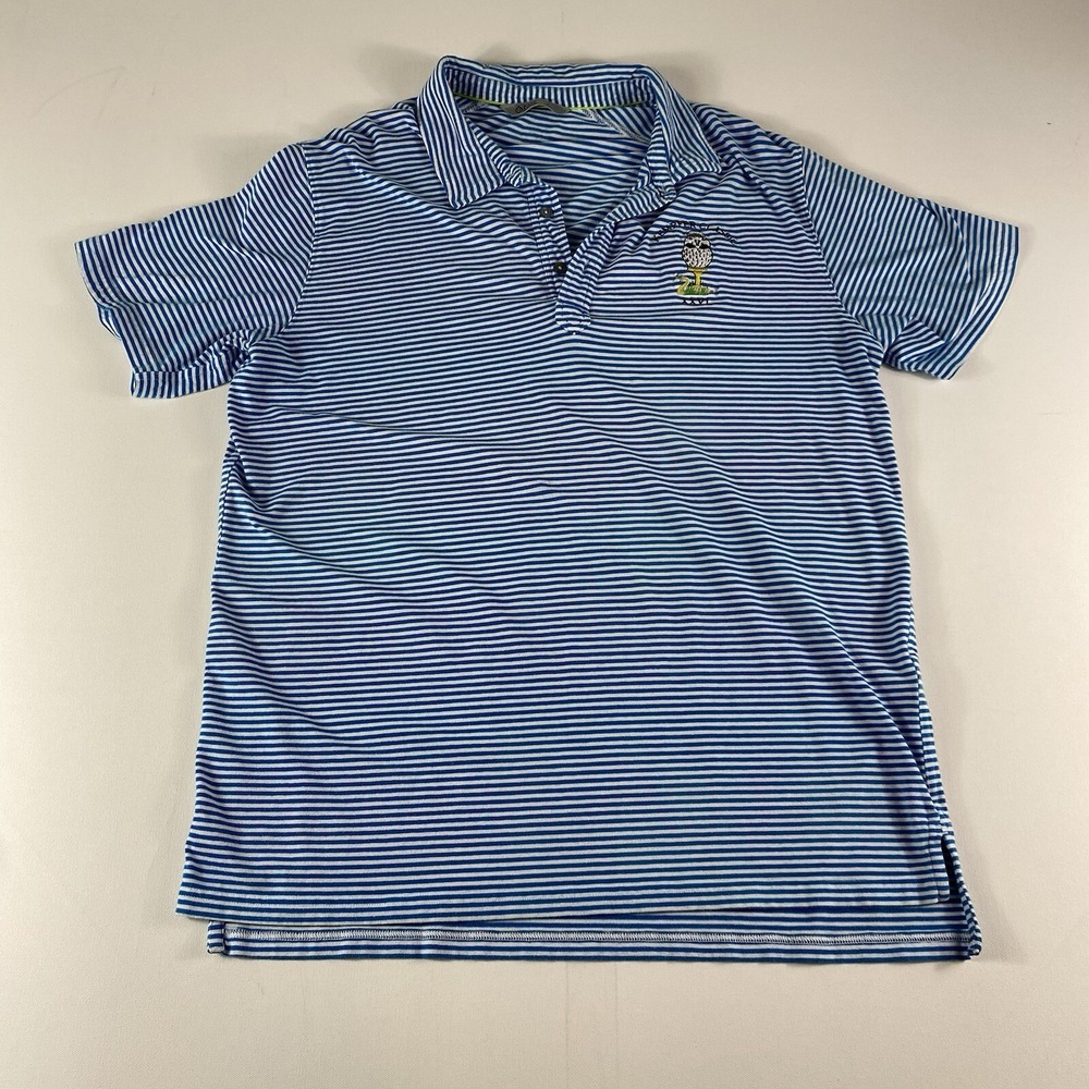Tasc Performance Polo Shirt Mens Large Blue White Striped Short Sleeve